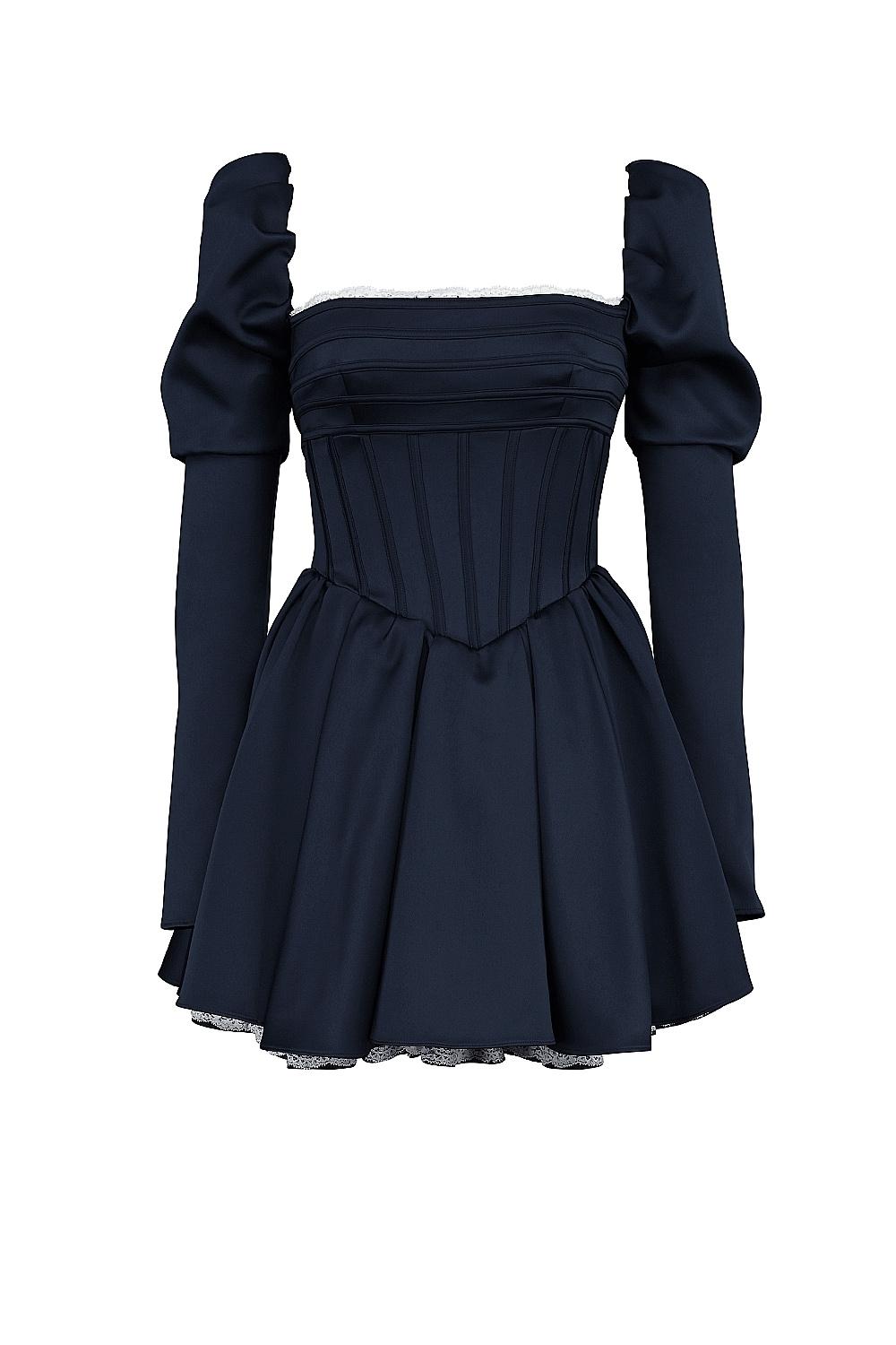 Venetia  midnight satin puff sleeve mini dress - sale Product Image