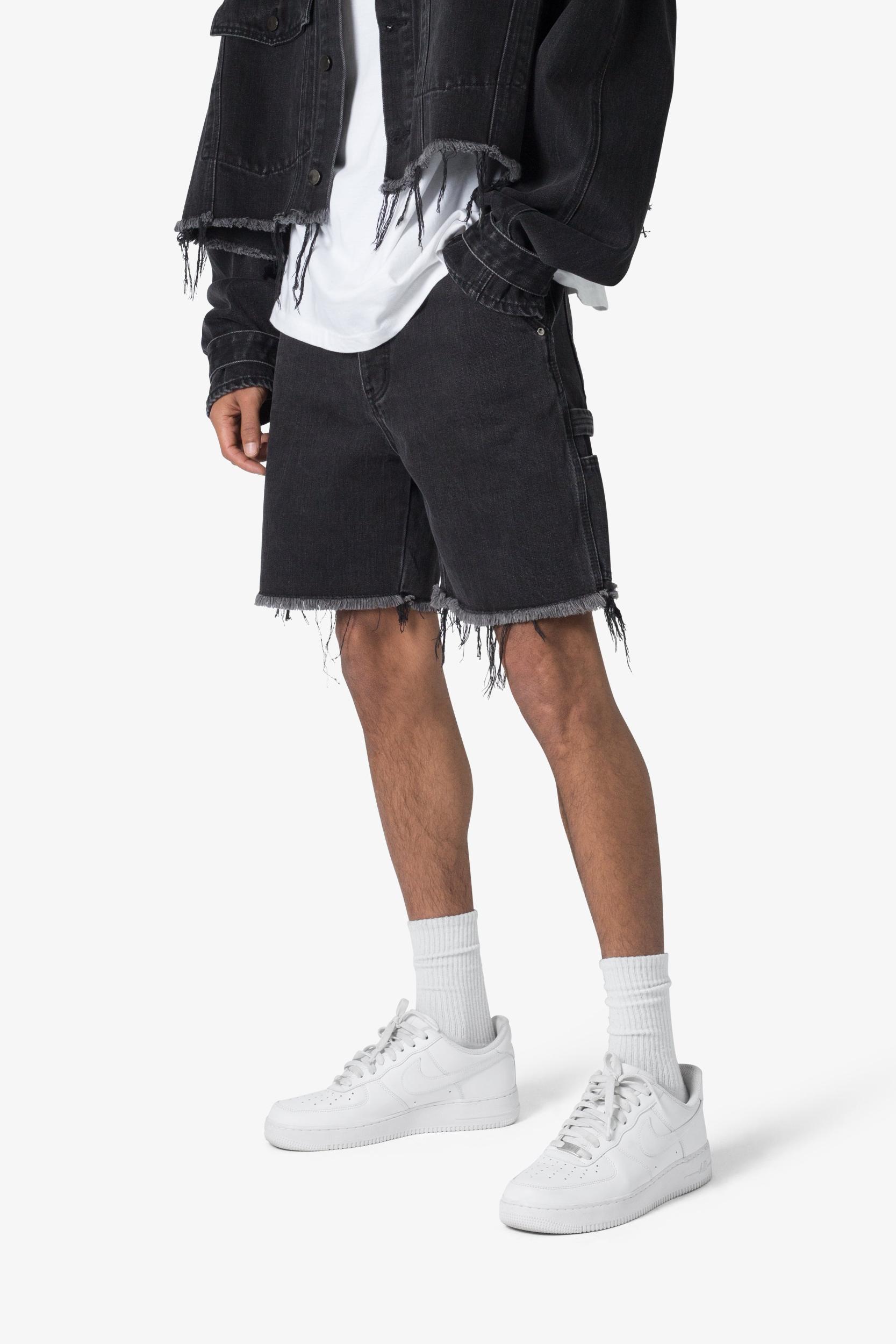 Frayed Denim Shorts - Washed Black Product Image
