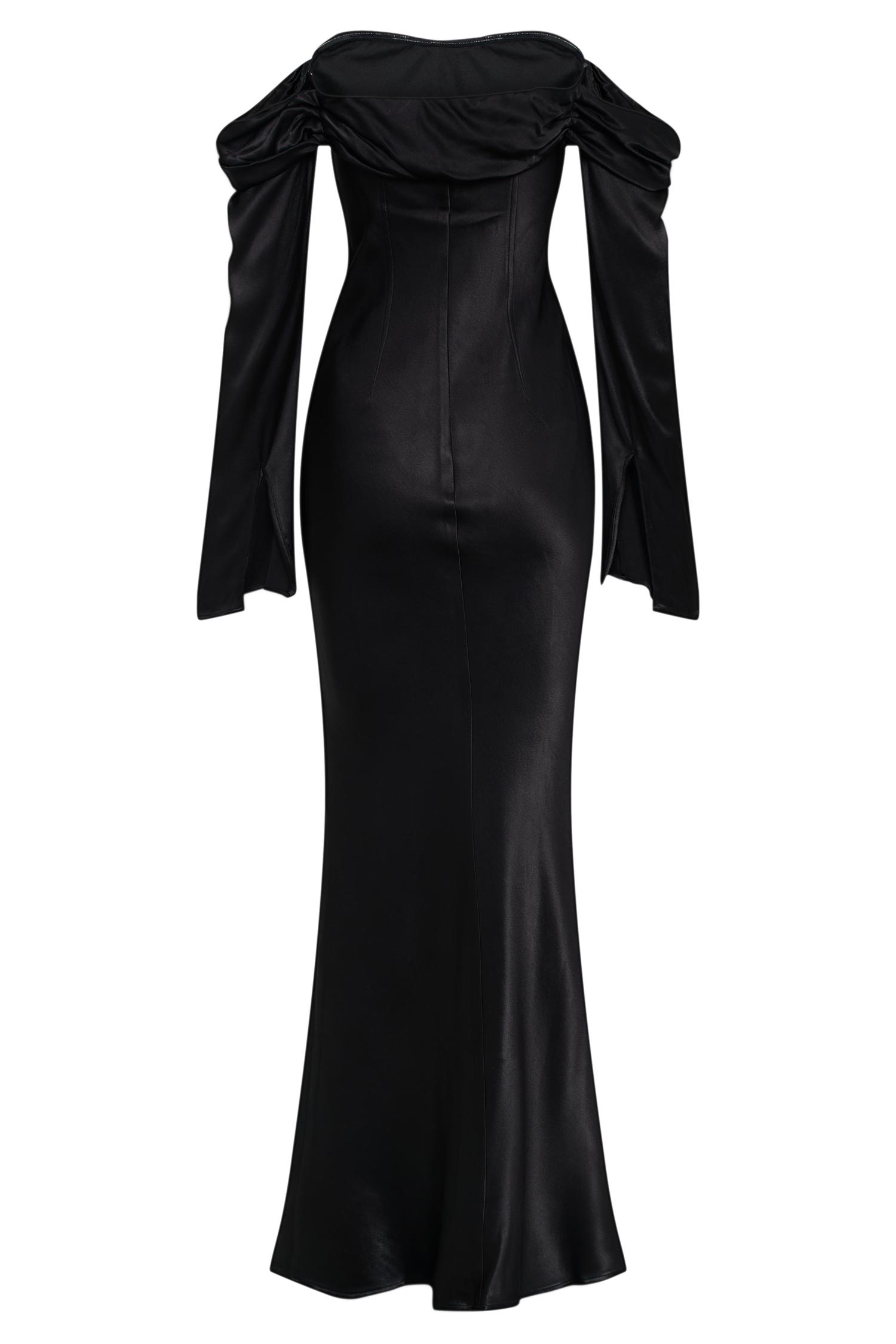 Giselle Off Shoulder Cowl Neck Maxi Dress - Black Product Image