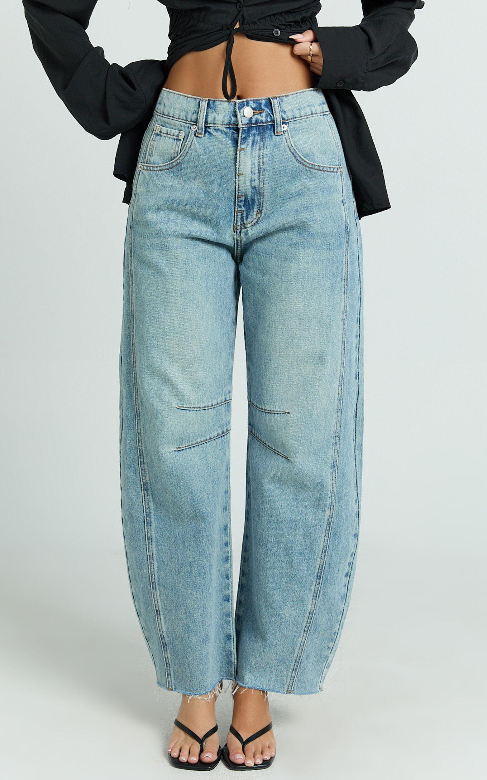 Ada Jeans - Mid Waisted Recycled Denim Barrel Jeans in Mid Blue Wash Product Image