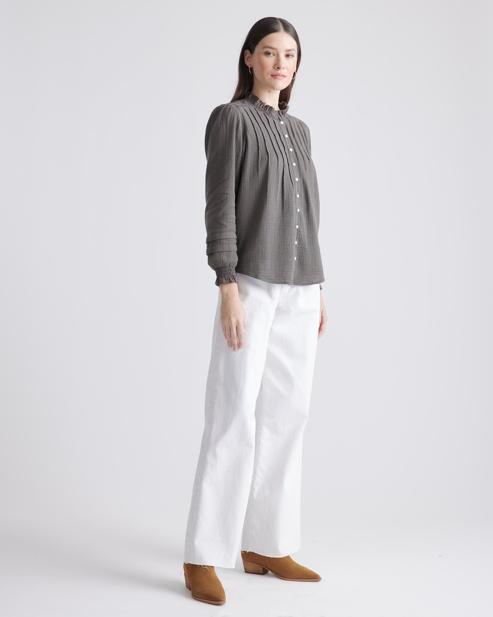 Quince | Women's Organic Textured Cotton Peasant Blouse Organic Cotton Product Image