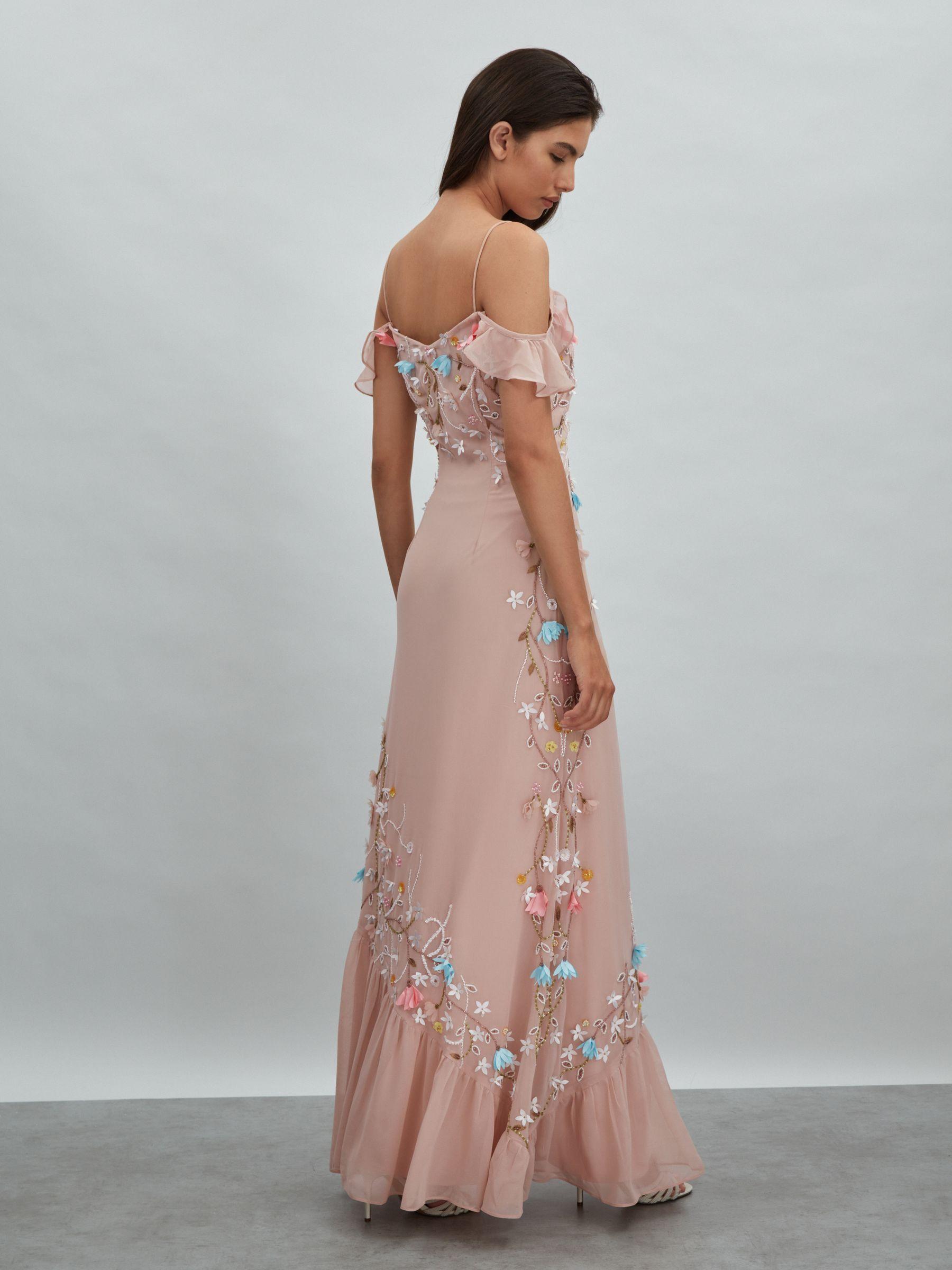Raishma Embellished Floral Maxi Dress in Light Pink Product Image