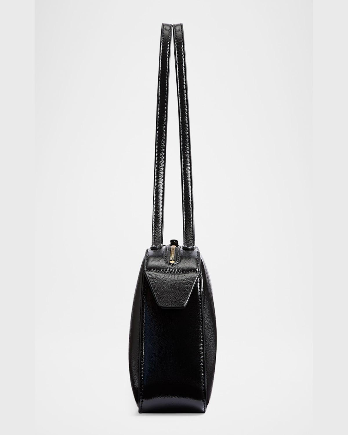 KHAITE Simona Crackle Patent Leather Shoulder Bag In Black Product Image
