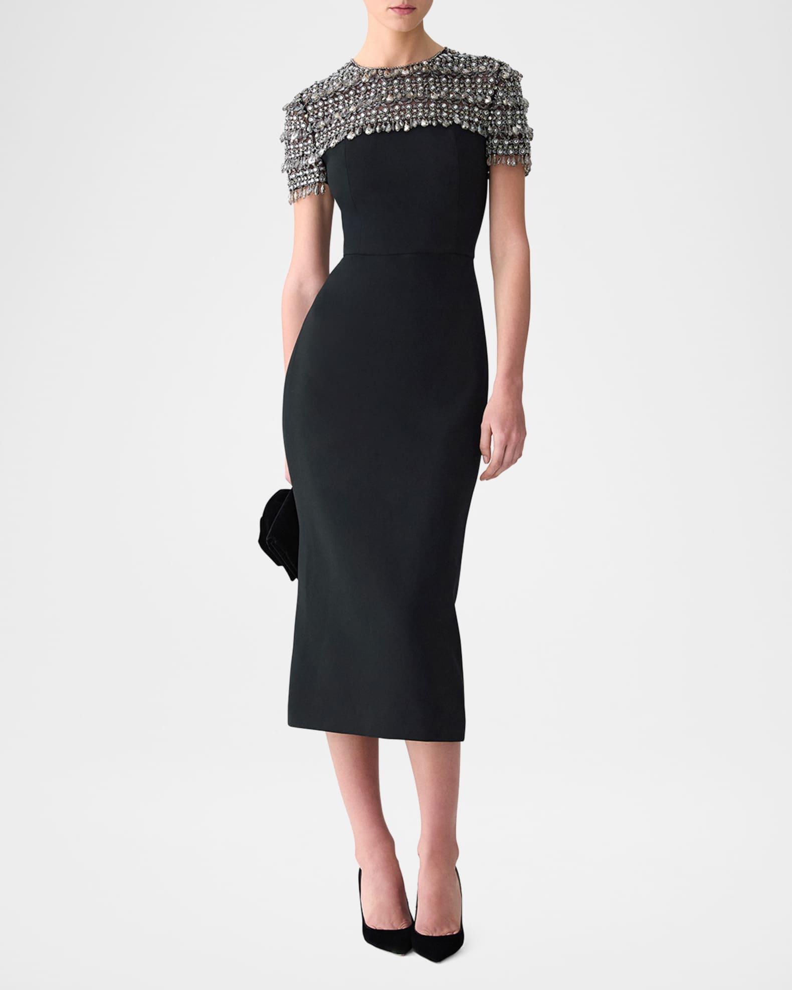 Embellished Short-Sleeve Crewneck Pencil Dress Product Image