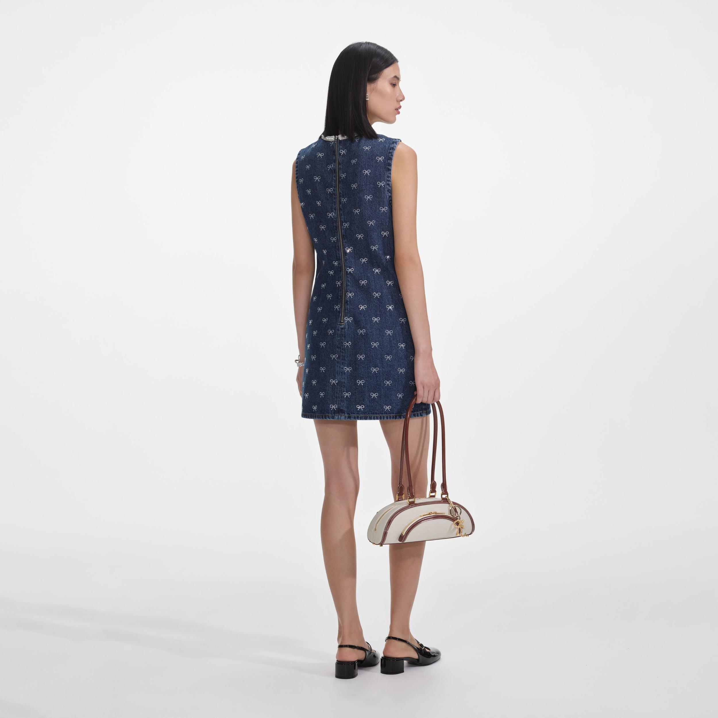 Denim Diamante Bow Mini Dress Product Image