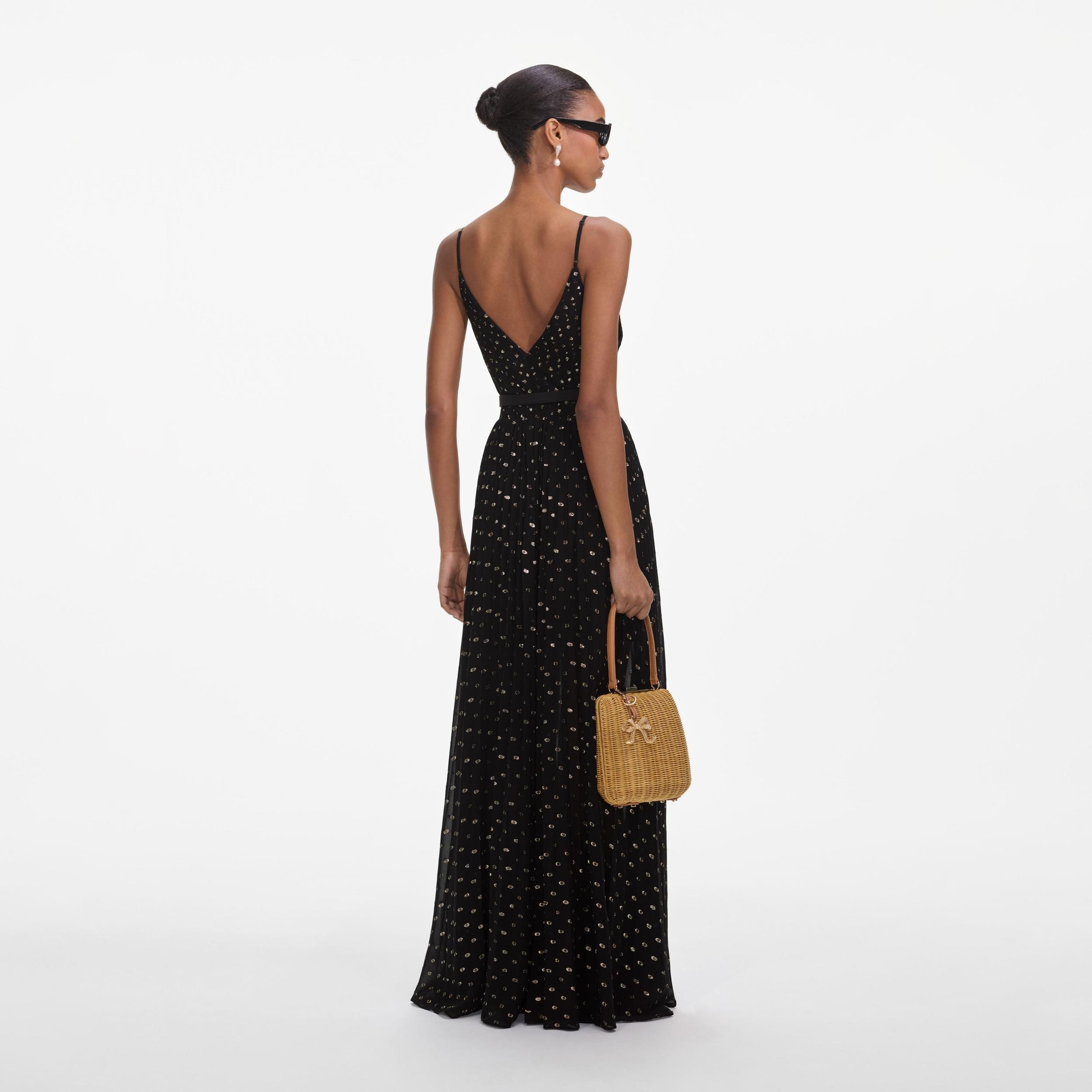 Black And Gold Chiffon Maxi Dress Product Image