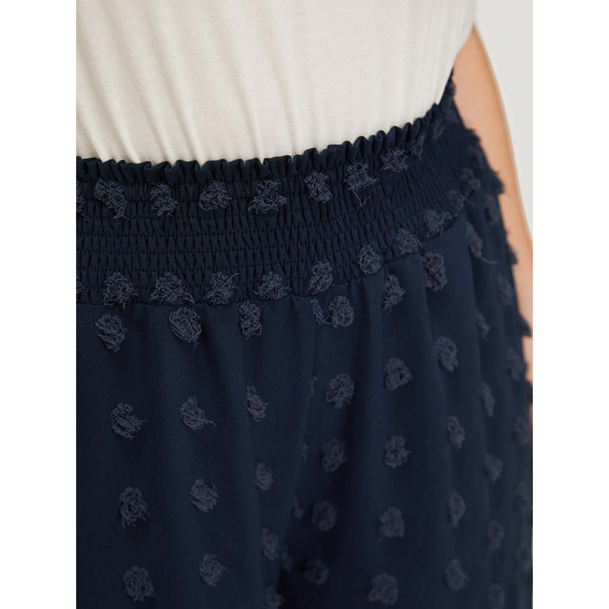 Plus Size Polka Dot Shirred Waist Pocket Wide Leg Pants Women Indigo Elegant Straight Leg High Rise Dailywear Pants BloomChic 12/L Product Image