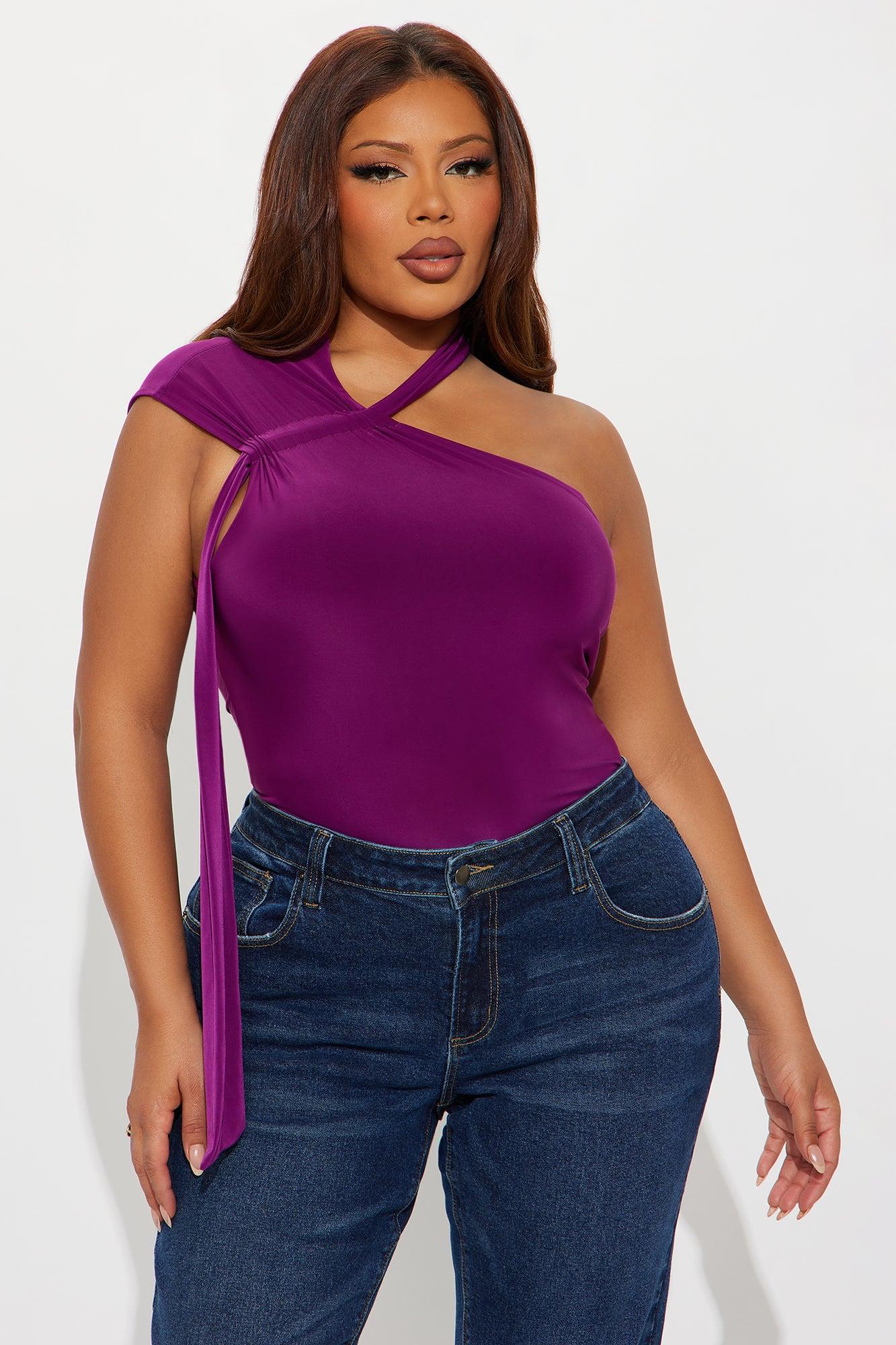 Belladonna Ruched High Neck Bodysuit - Plum Female Product Image