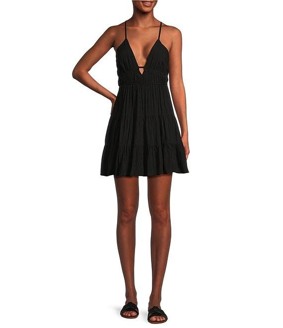 Angie Spaghetti Strap V-Neck Fit & Flare Tank Solid Dress Product Image