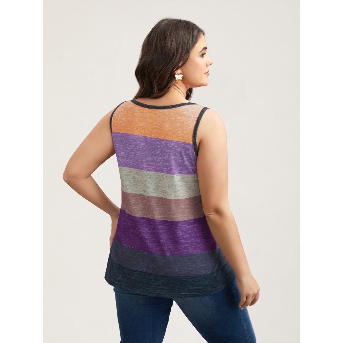 Plus Size Multi-Color Stripes Off-Sleeves Vest Women Lilac Leisure Contrast Notched collar Casual Tank Tops Camis BloomChic 18-20/2X Product Image