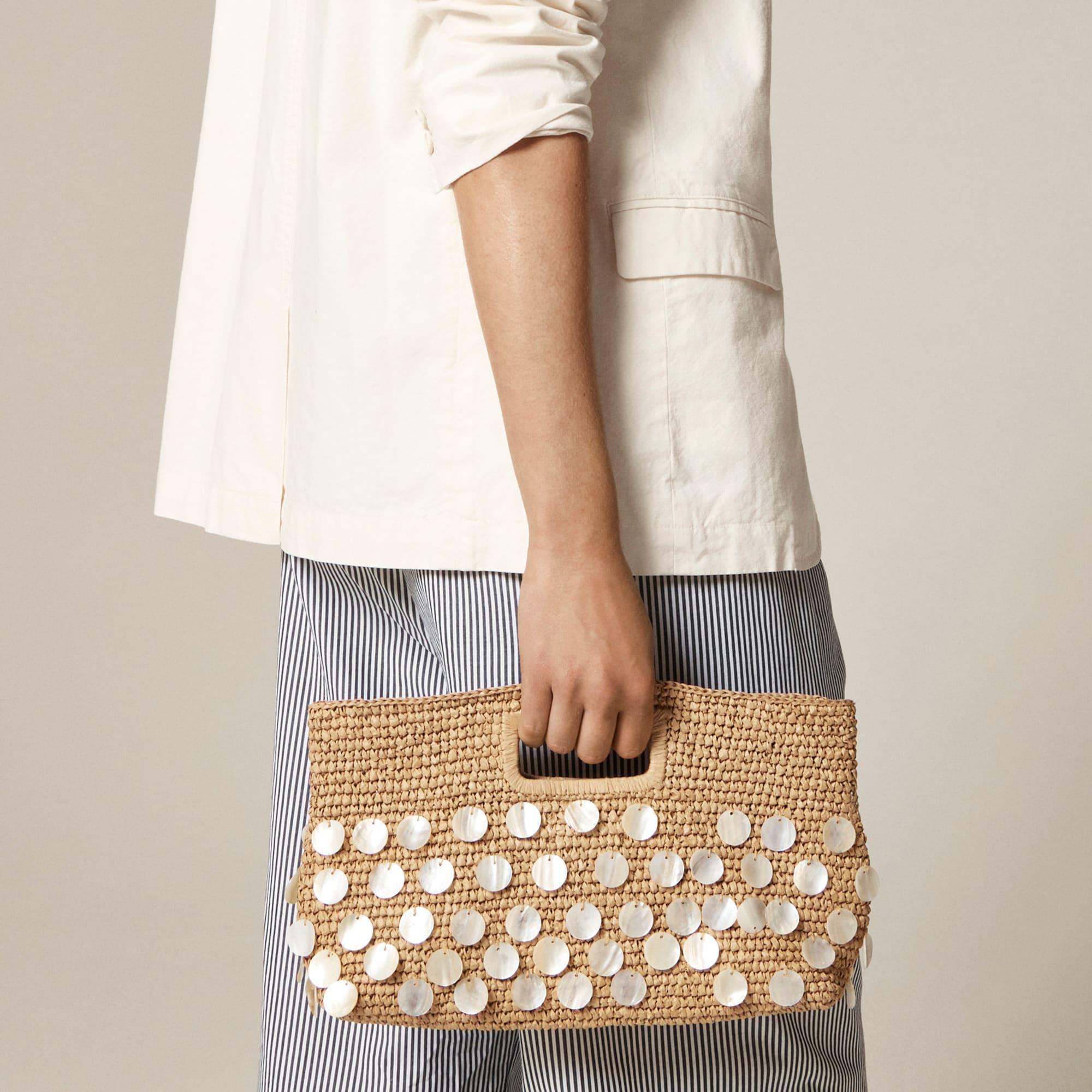Handknotted straw rectangular clutch with paillettes Product Image