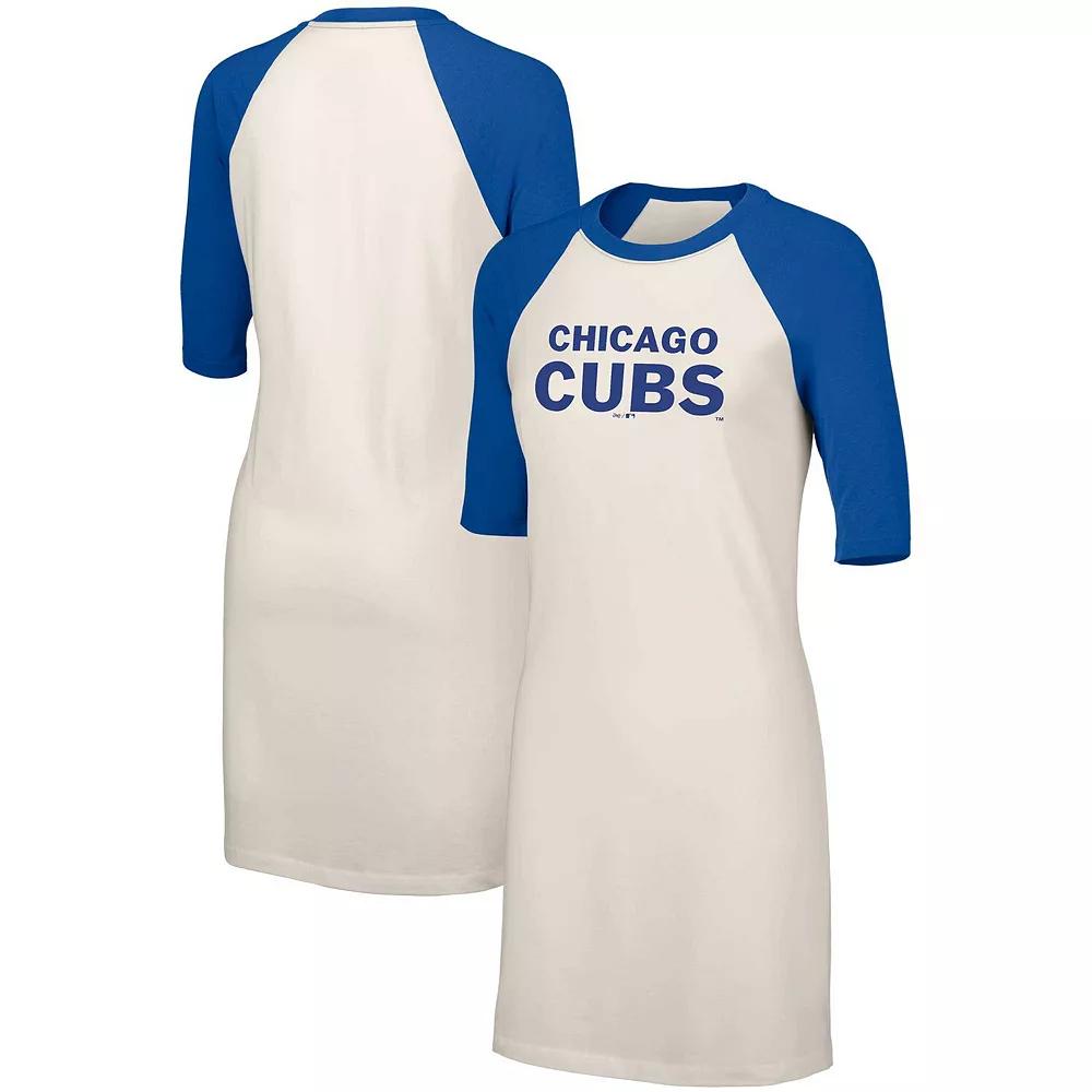 Women's Lusso White Chicago Cubs Nettie Raglan Half-Sleeve Tri-Blend T-Shirt Dress,  Product Image