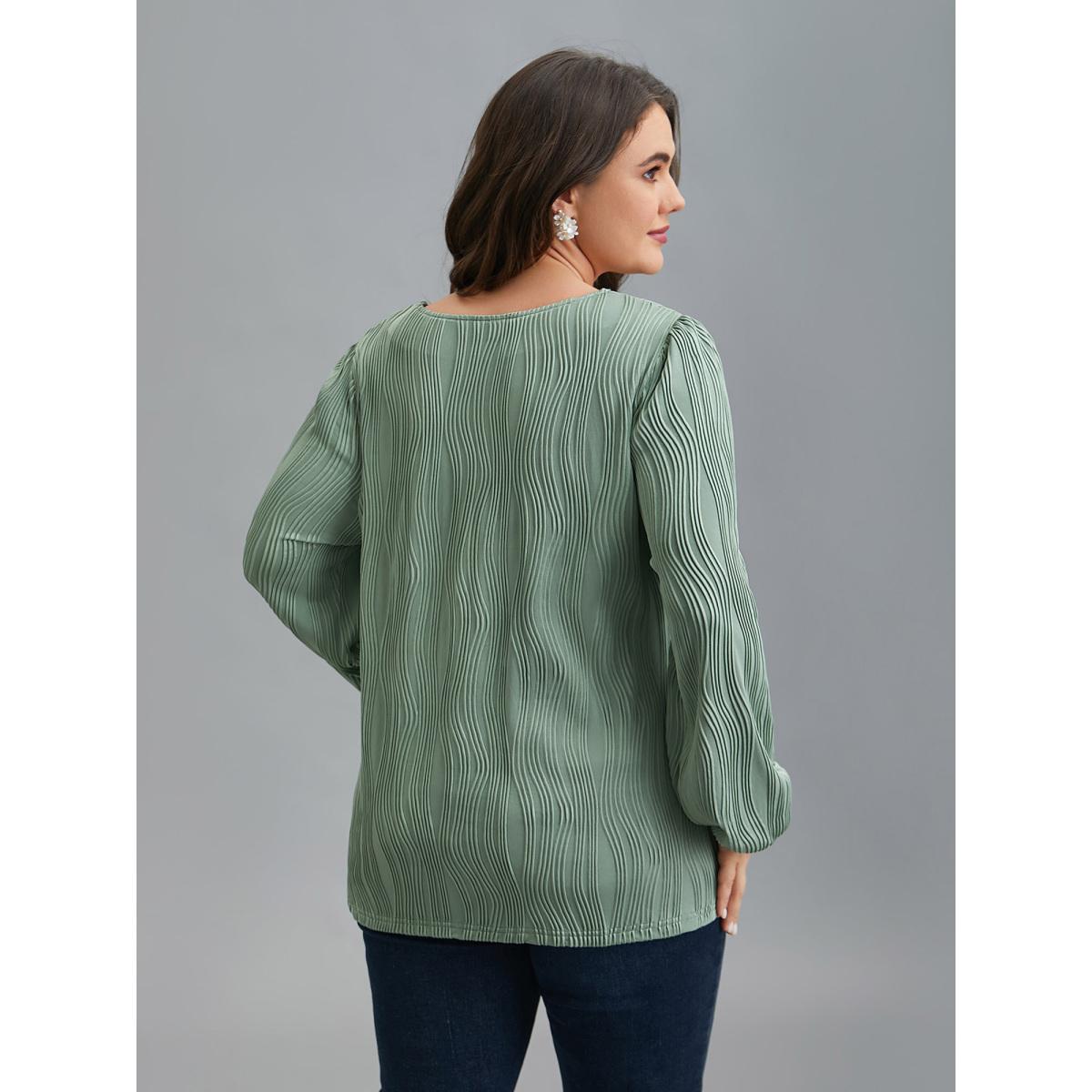 Plus Size Greenbean V-Neck Textured Balloon Sleeve Blouse Women Elegant Extra Long Sleeve Flat collar with V-notch Everyday Blouses BloomChic 18-20/2X Product Image