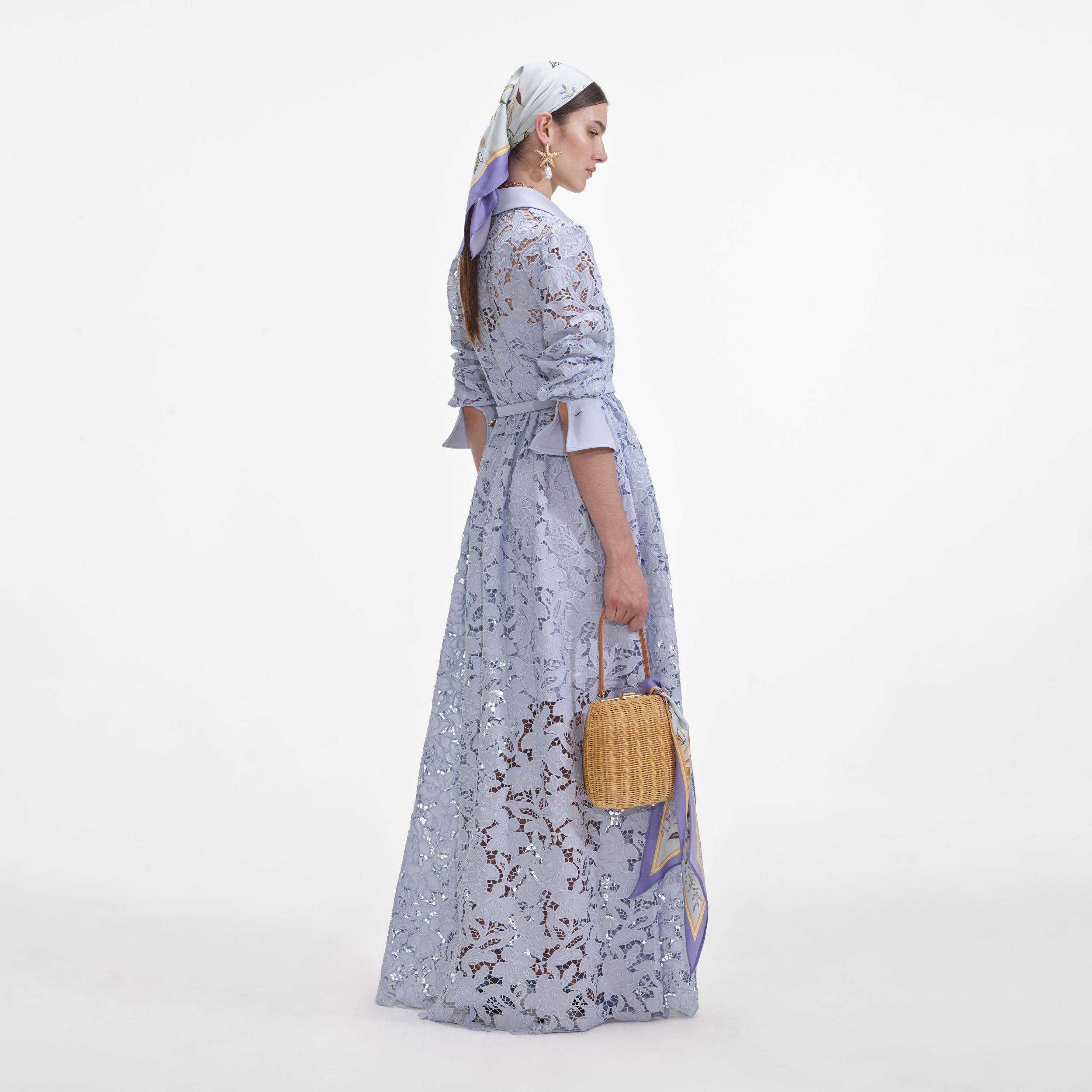 Blue Lace Collared Maxi Dress Product Image