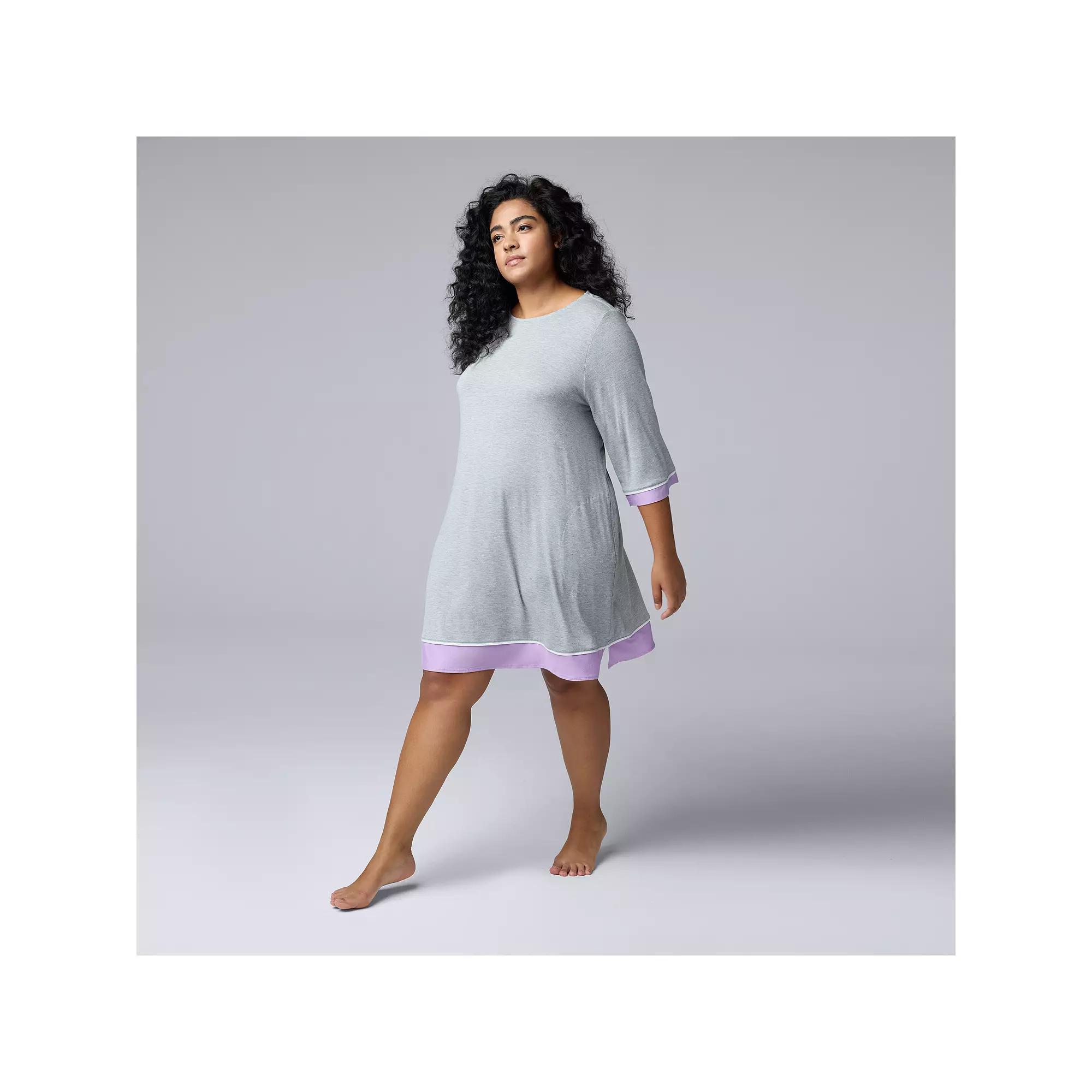 Plus Size Simply Vera Vera Wang 3/4 Sleeve Crewneck Sleepshirt, Women's, Size: 2XL, Grey Grey Product Image