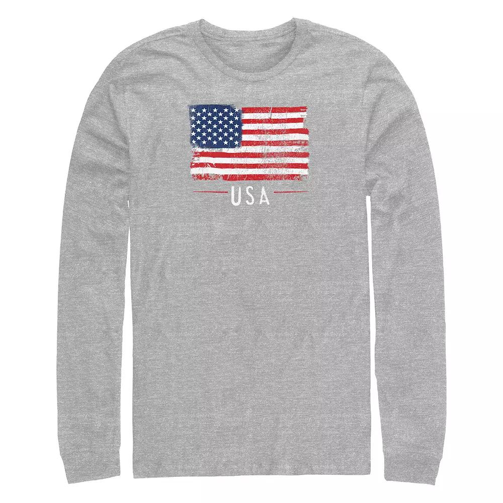 Big & Tall USA Flag Distressed Print Long Sleeve Graphic Tee, Men's,  Product Image