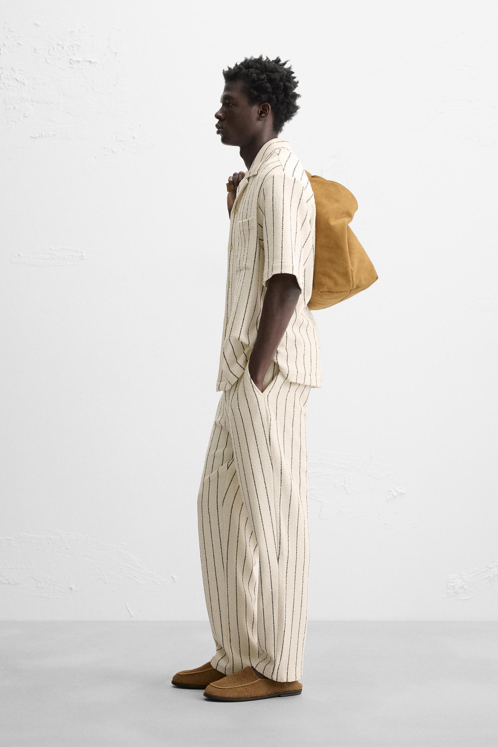 STRIPED TEXTURED TERRY PANTS Product Image