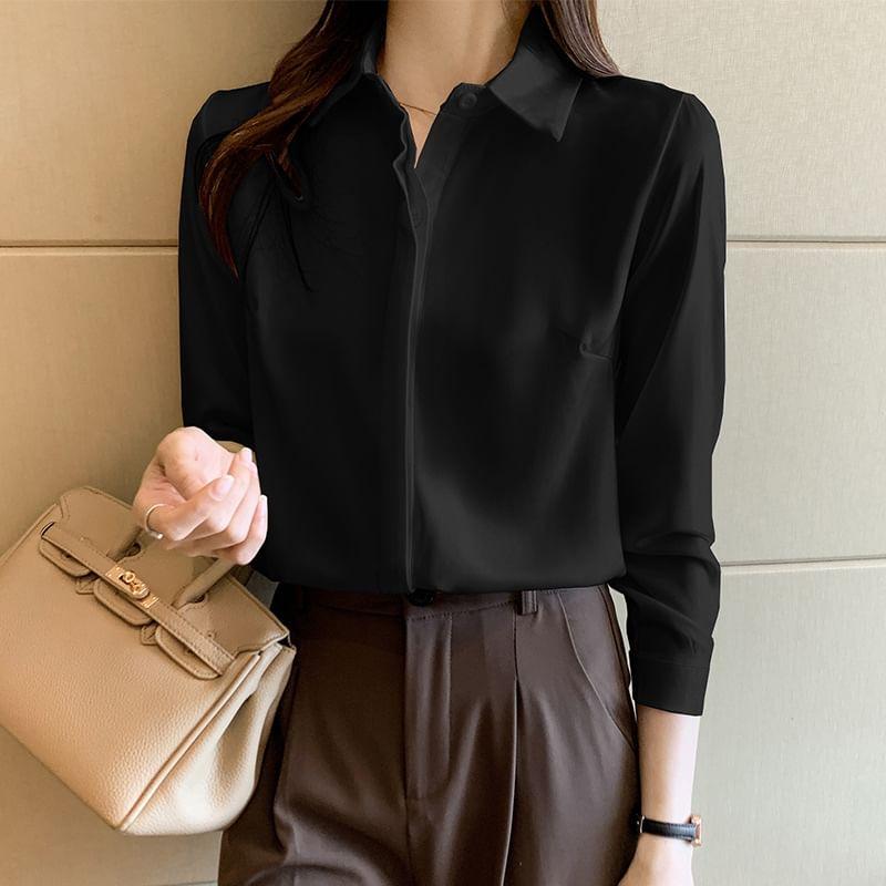 Long-Sleeve Plain Shirt Product Image