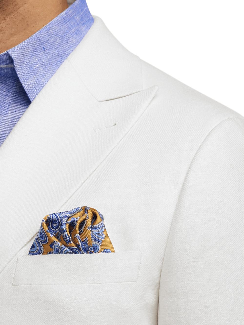 Linen Blend Double Breasted Peak Lapel Suit Jacket - White Product Image