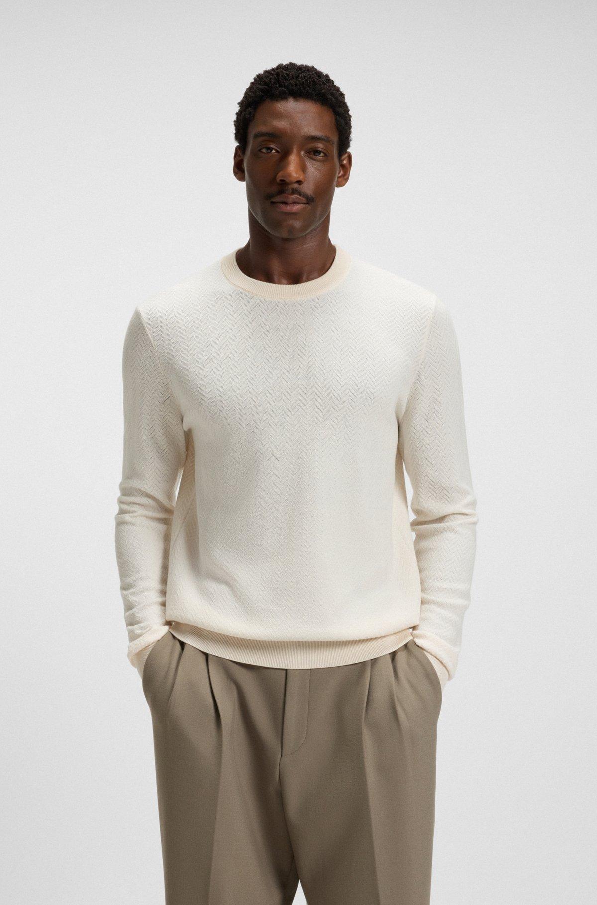 Herringbone-structured sweater in virgin wool and cotton Product Image