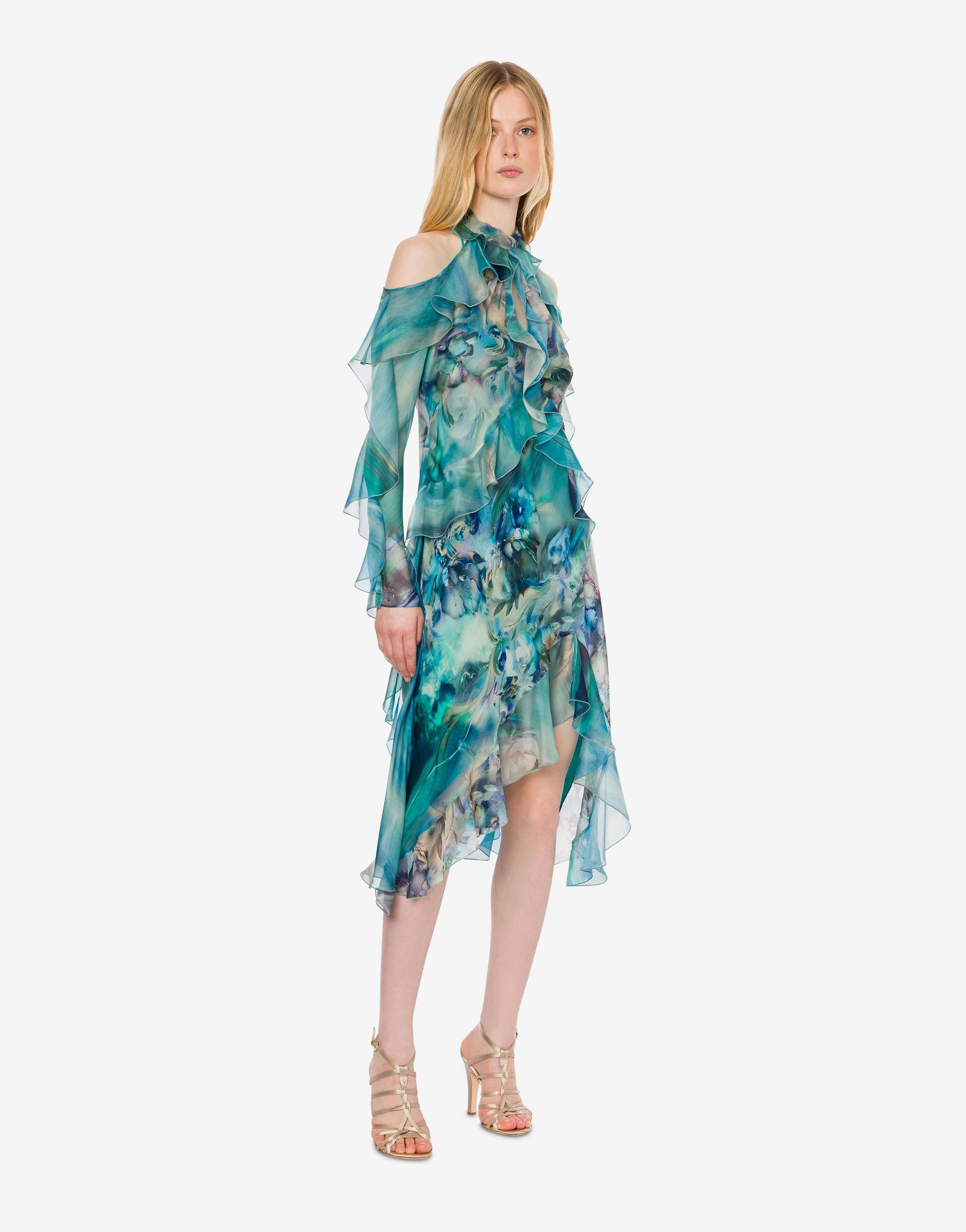 Chiffon midi dress with water lily print Product Image