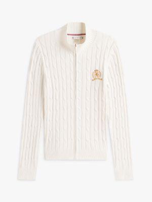 Crest Logo Cable Knit Zip Cardigan Product Image