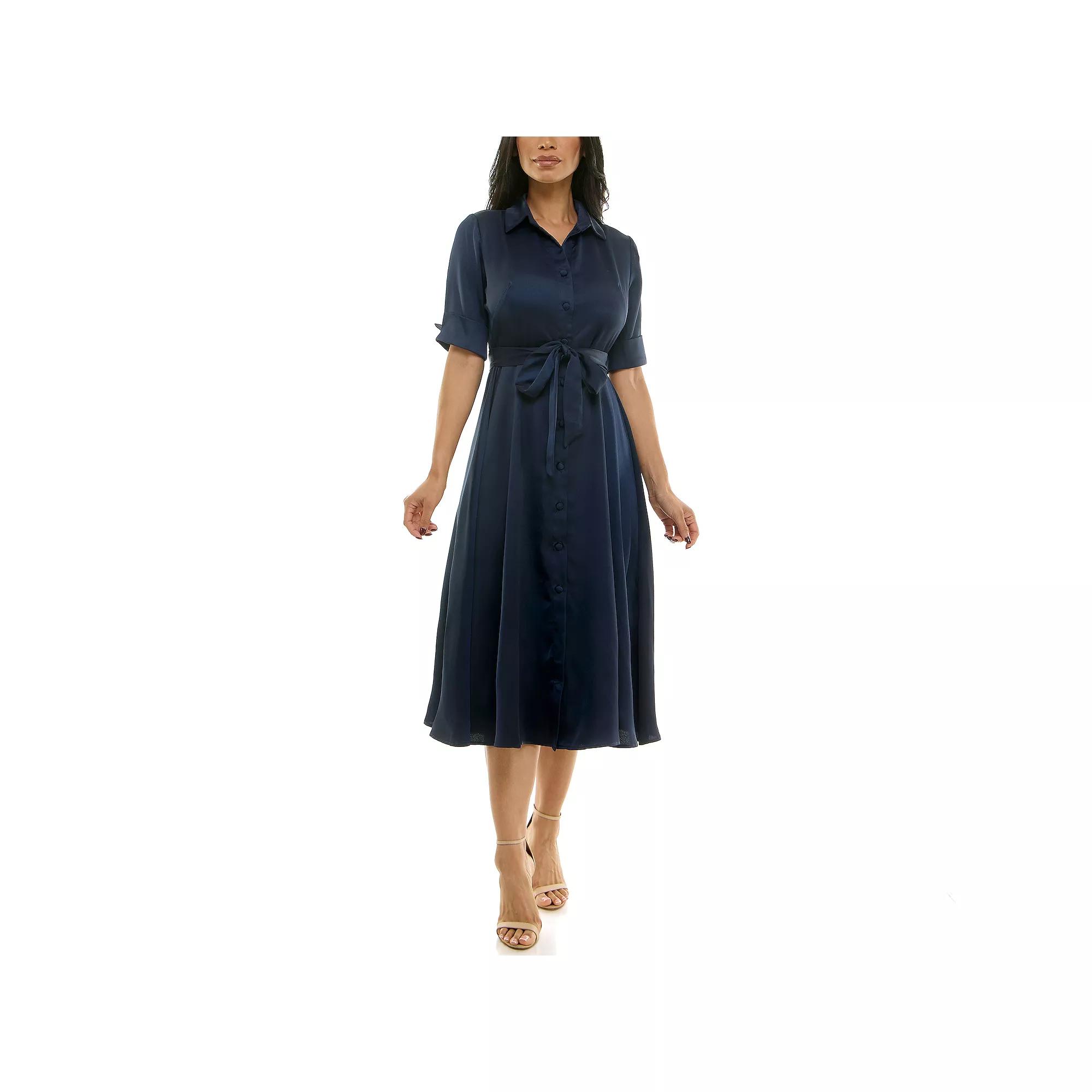 Women's Maison Tara Satin Short Sleeve Midi Shirt Dress, Size: 10, Blue Product Image