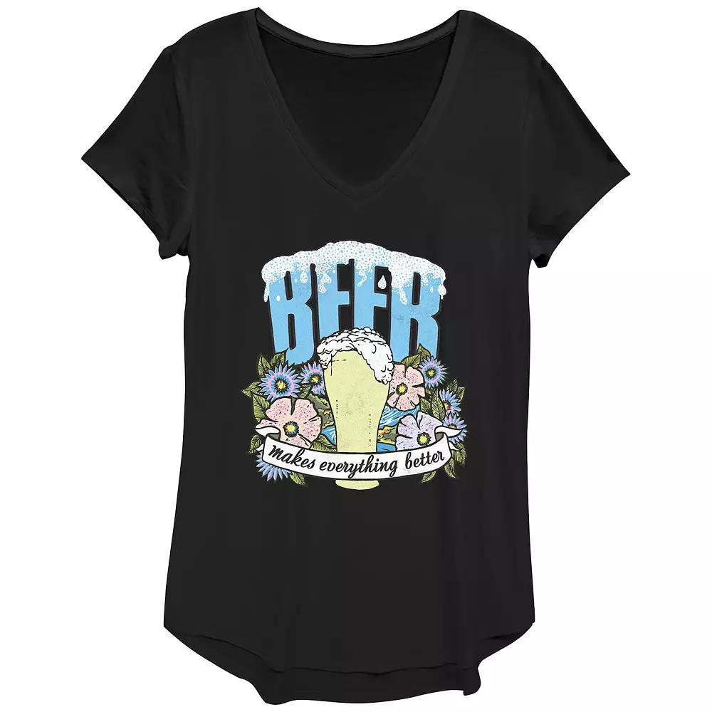 Women's Beer Makes Everything Better V-Neck Graphic Tee,  Product Image