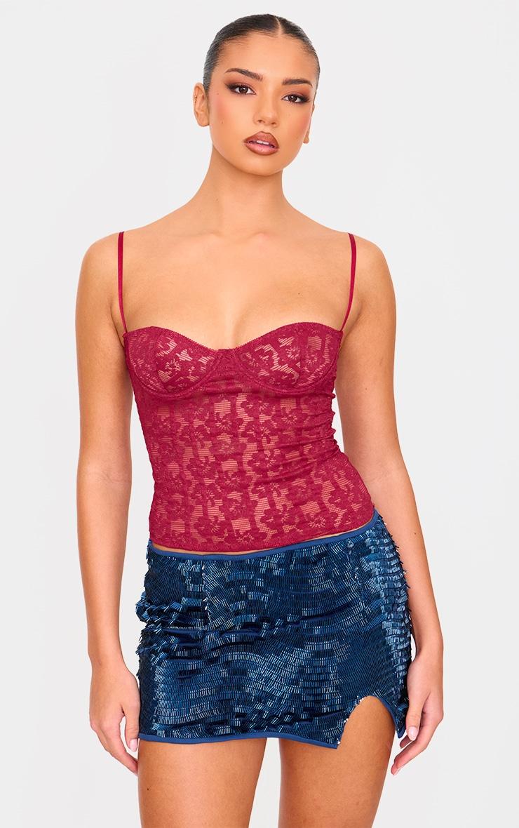 Midnight Blue Beaded Sequin Mini Skirt Product Image