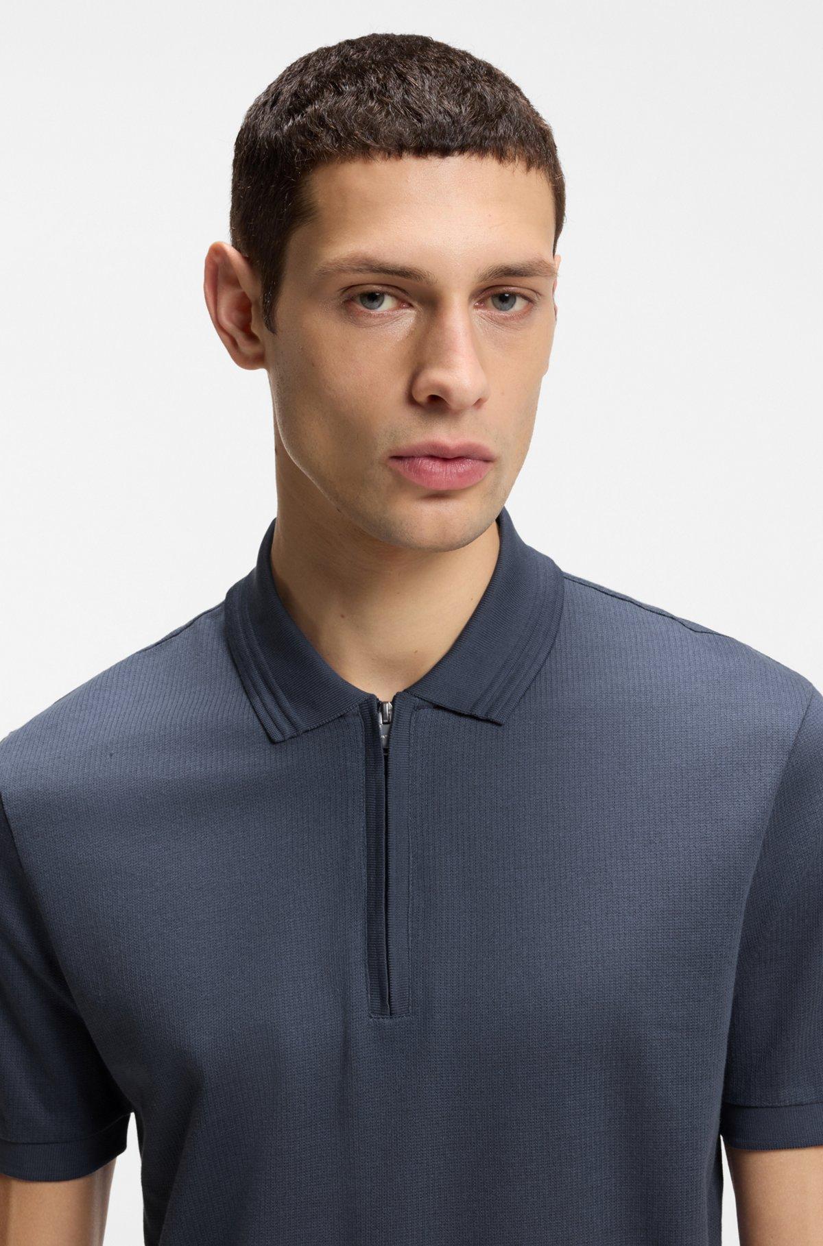 Zip-placket polo shirt in a cotton blend Product Image