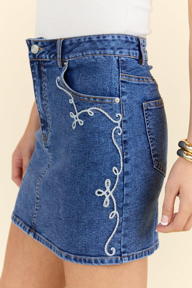 Treble Maker Embroidered Denim Skirt FINAL SALE Product Image