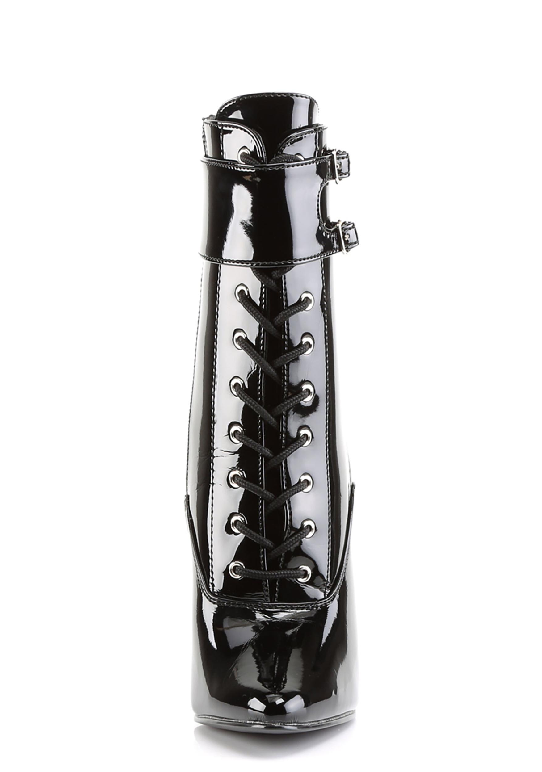 Devious Domina-1024 Vinyl Ankle Boots - Black Product Image