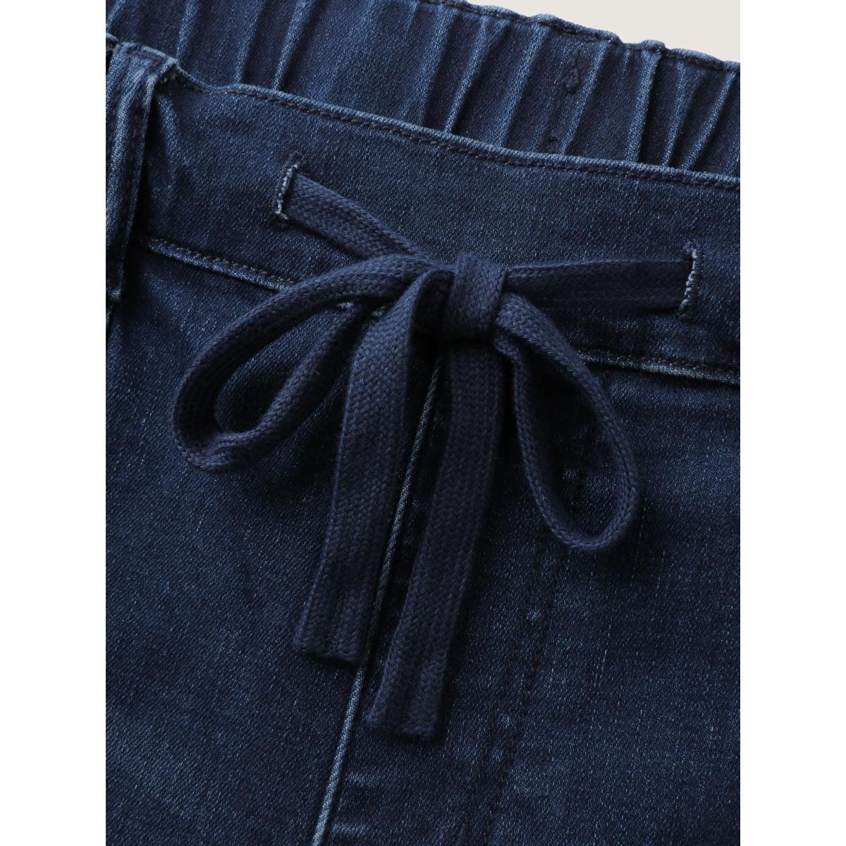 Plus Size Supersoft Elastic Waist Drawstring Bootcut Jeans Women Denimindigo Timeless Elastic Waist High stretch Slanted pocket Jeans BloomChic 14/1X Product Image