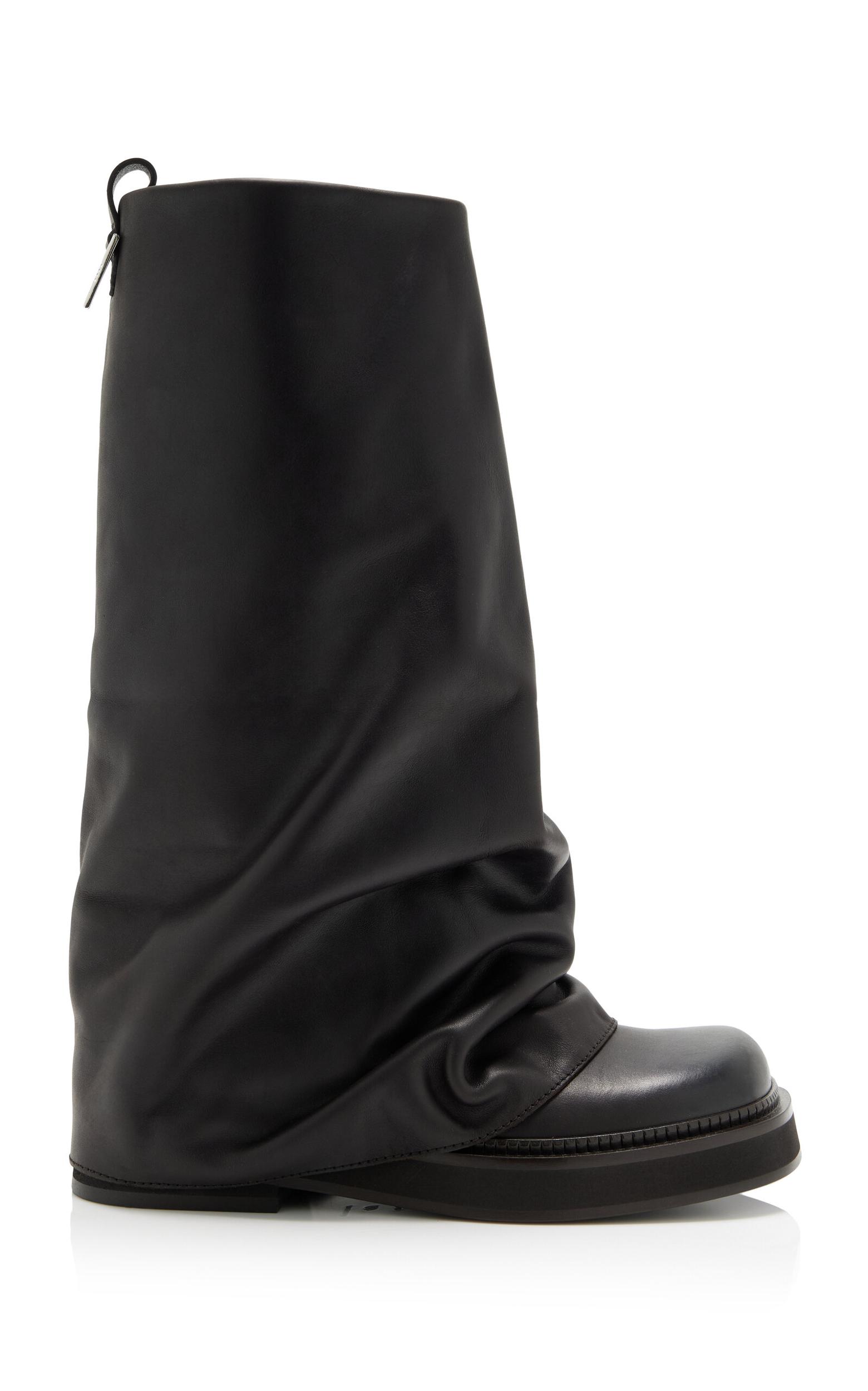 ATTICO Robin Black Boots With Square Toe And Logo Plaque On The Rear In Leather Woman Product Image