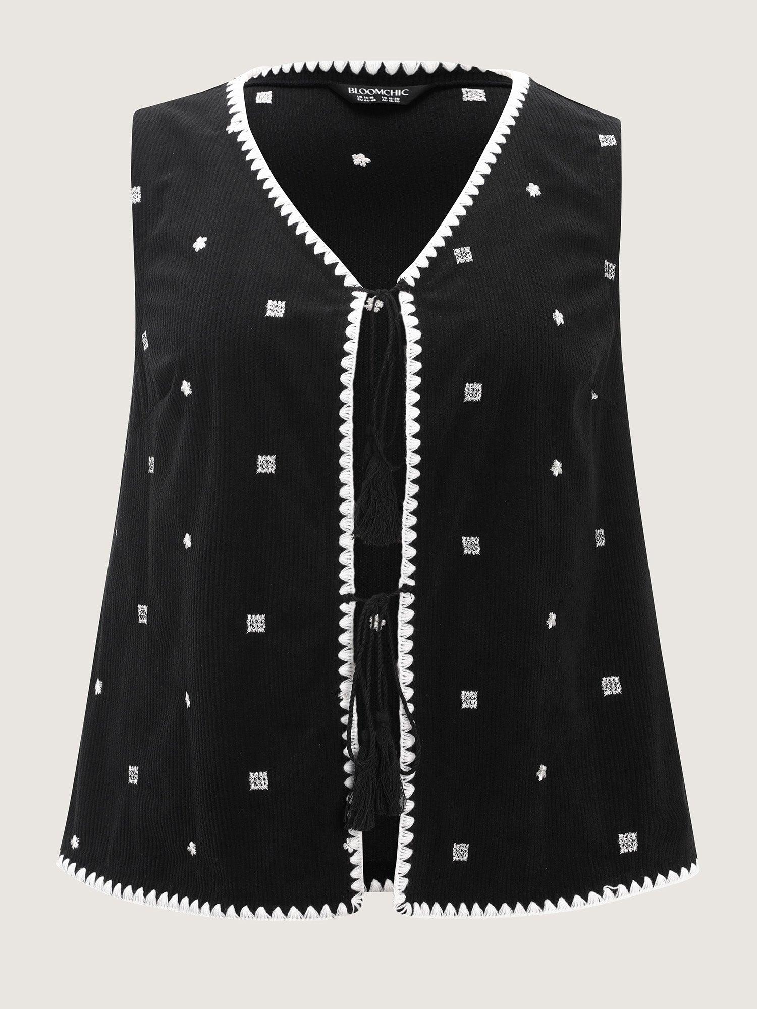 Floral Embroidered Tassel-Front Vest Female Product Image