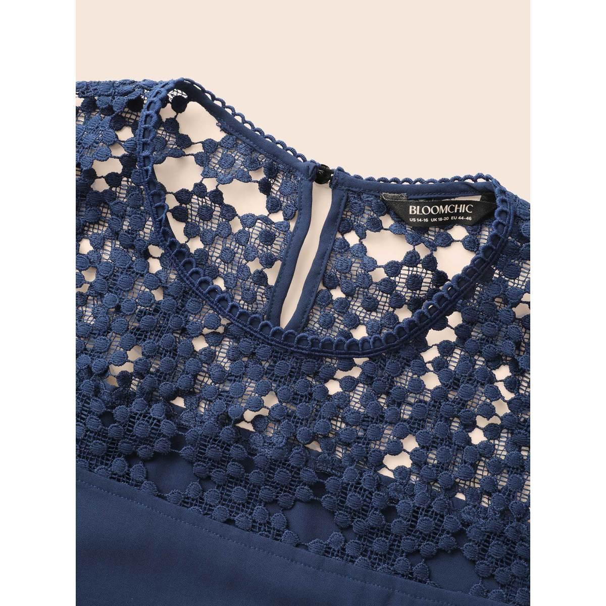 Plus Size Lace Panel Elastic Waist Sleeveless Dress DarkBlue Women Formal Woven ribbon&lace trim Party Curvy Bloomchic 30/6X Product Image