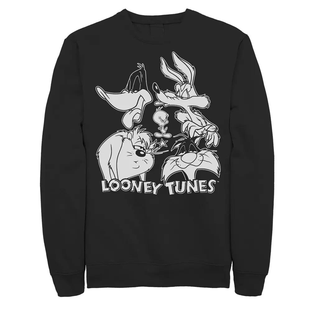 Men's Looney Tunes Characters Faces Black And White Sweatshirt,  Product Image