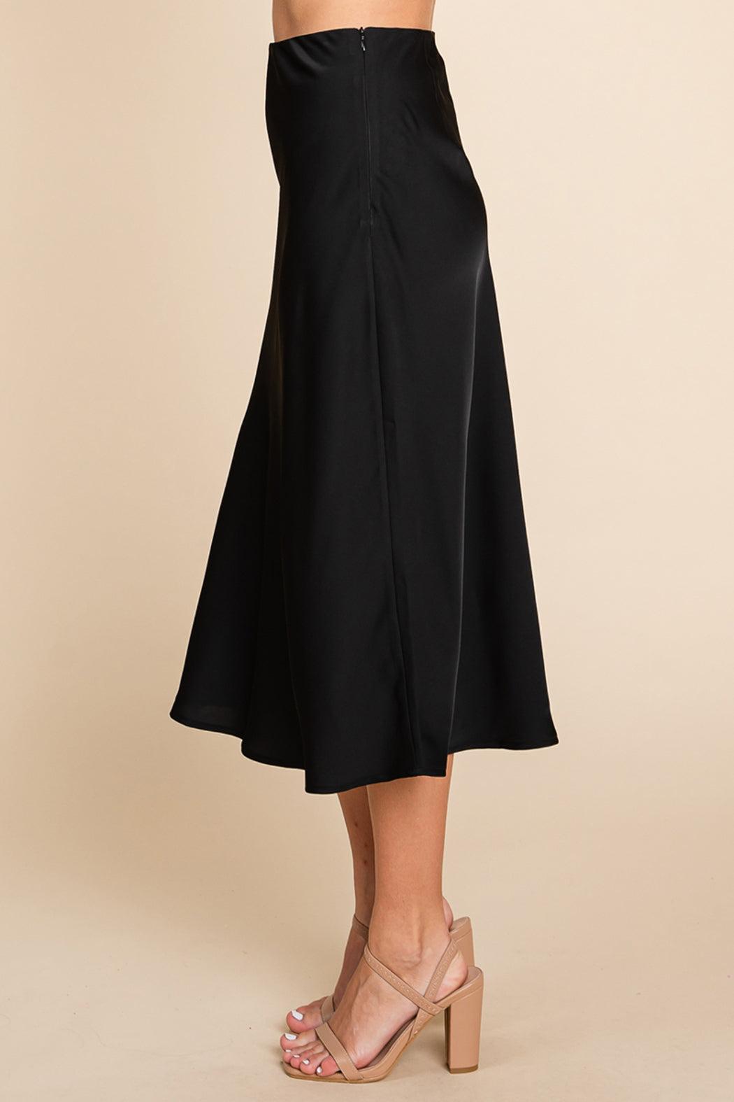High Waist Satin A Line Midi Skirt Product Image