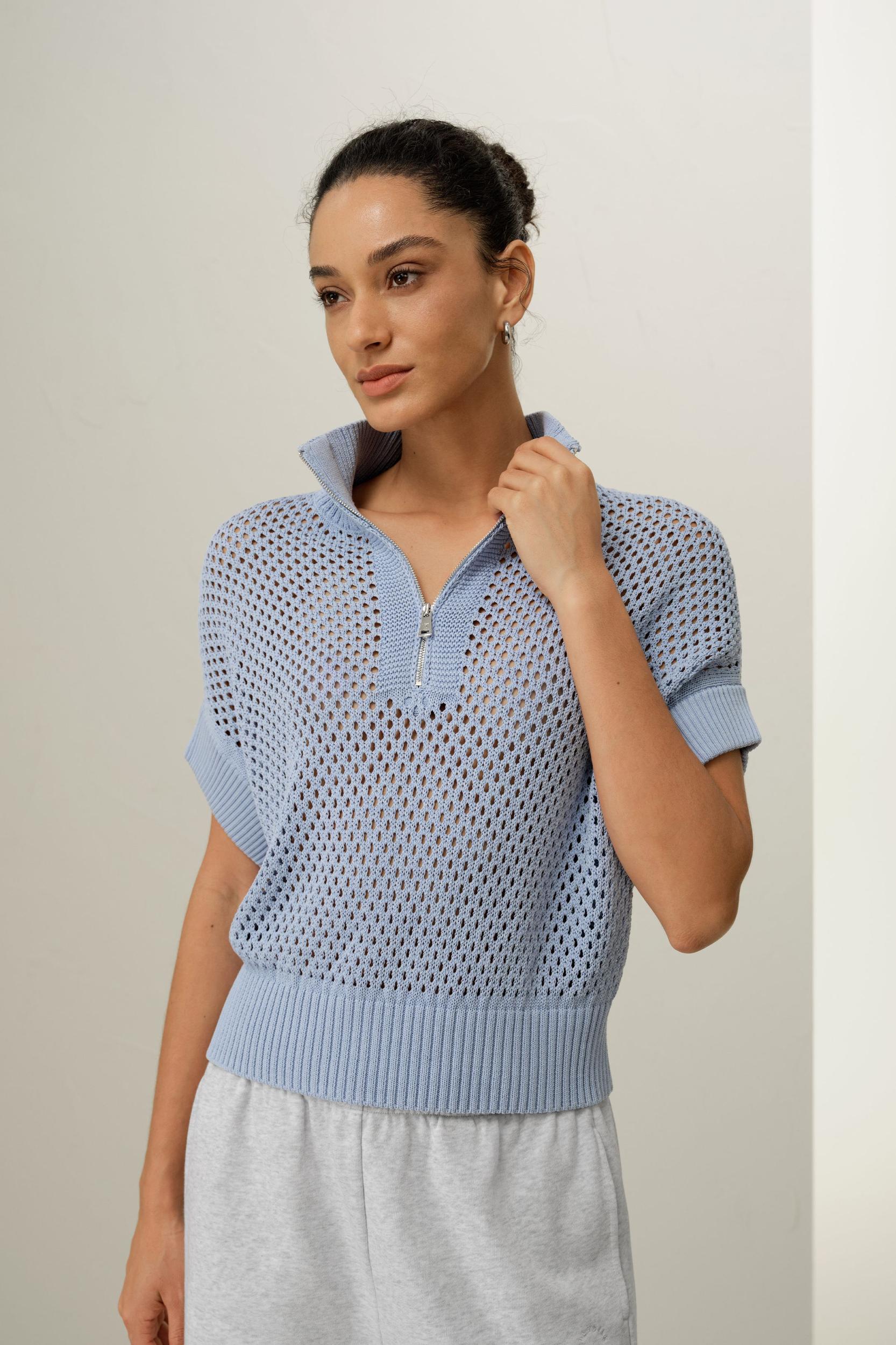 Toscana Pointelle Knit Half-Zip Sweater Product Image