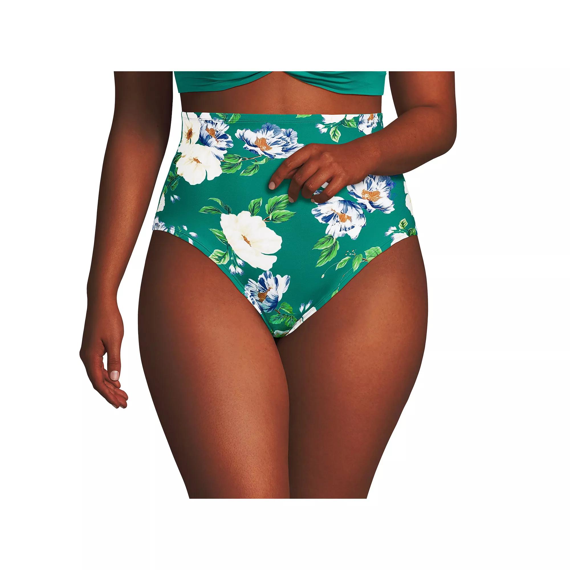 Plus Size Lands End Size Ultra High Waisted Slender Bikini Bottoms, Womens Green Petunia Product Image