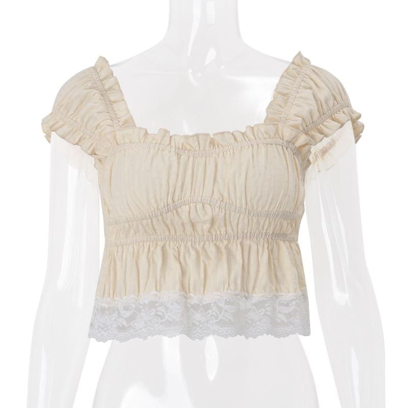 Square Neck Peplum Lace Trim Crop Tank Top Product Image