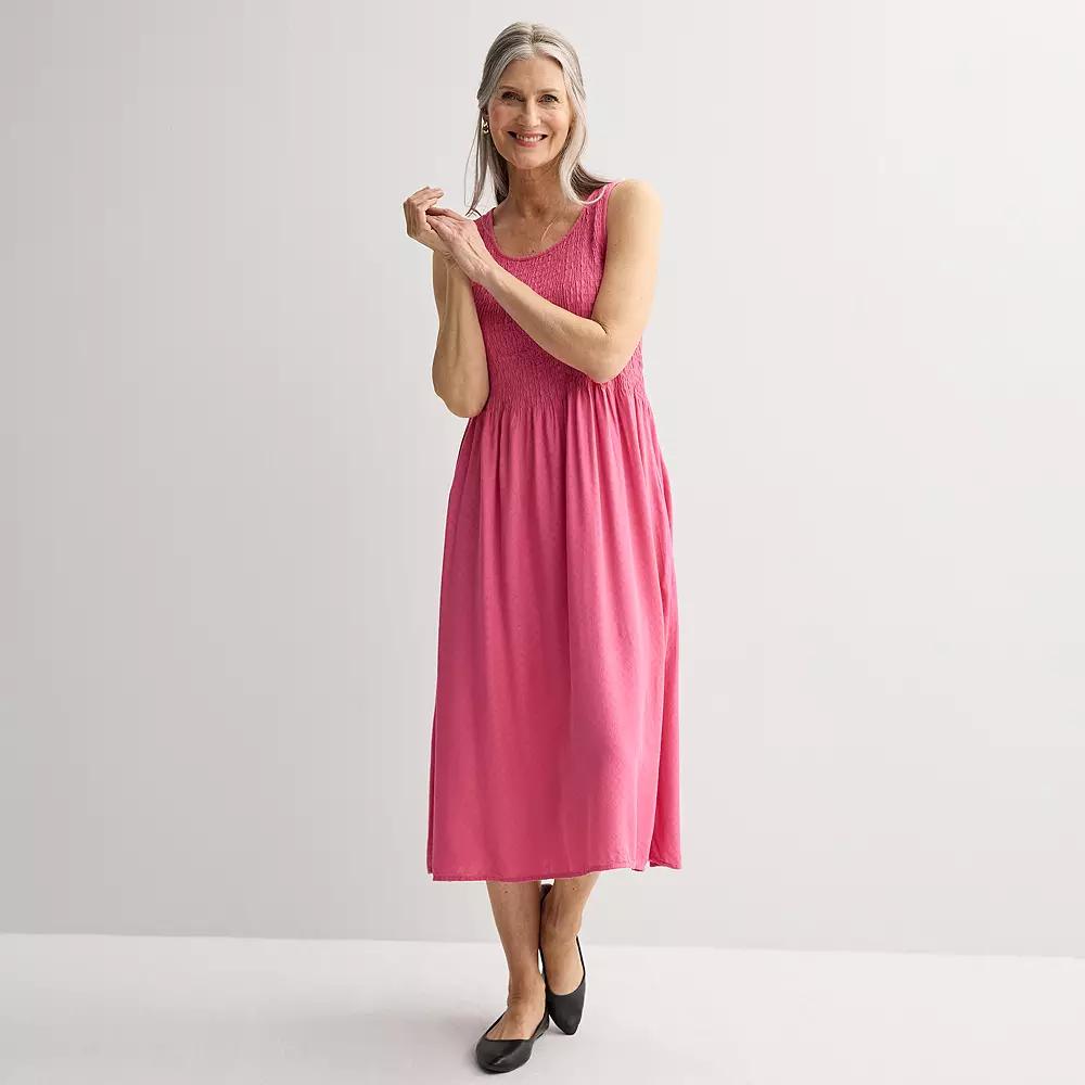 Women's Croft & Barrow® Smocked Midi Dress, Size: Medium, Pinkberry Product Image
