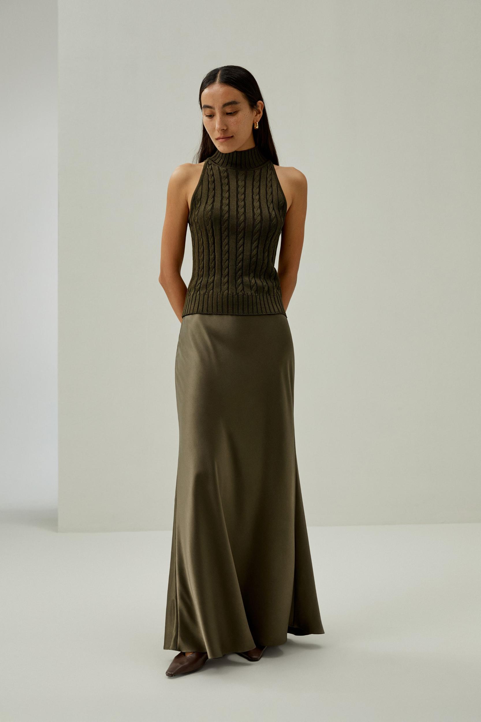 LILYSILK Womens Silk Maxi Skirt - Pine Pure Natural Silk - Luxurious Texture Straight-Cut Skirt Product Image