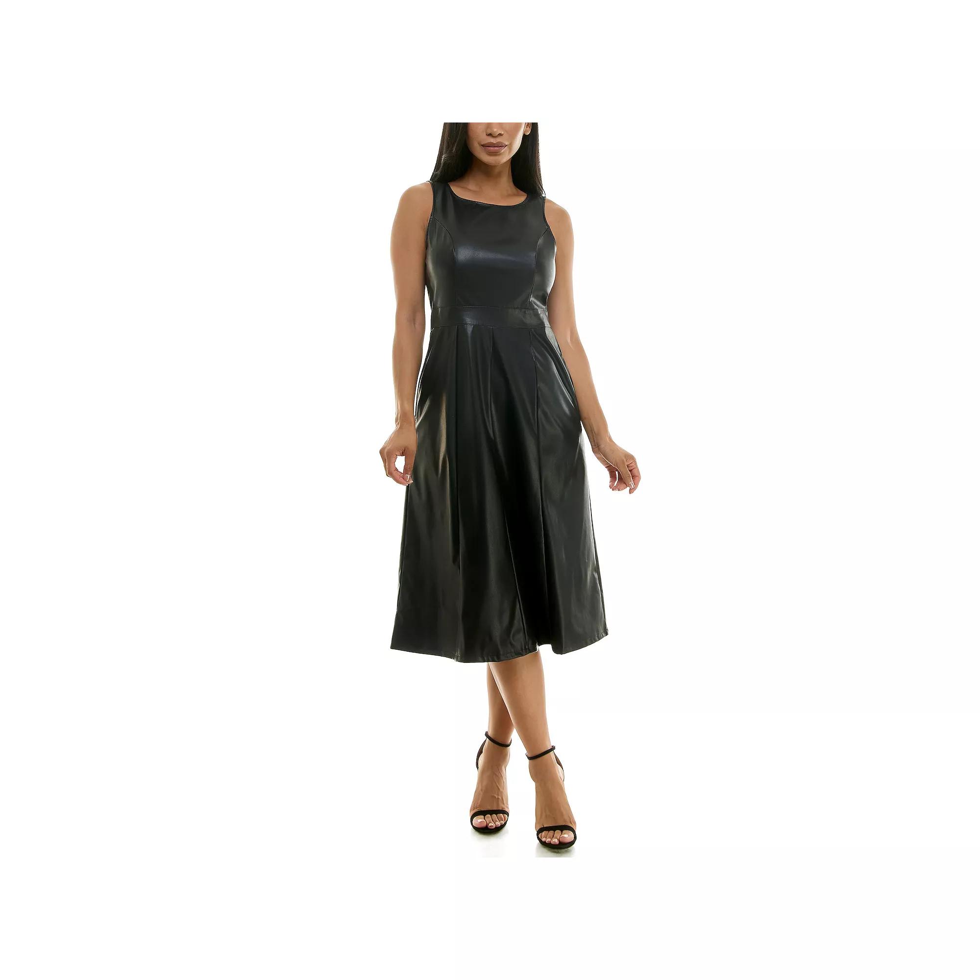Women's Nina Leonard Faux Leather Fit & Flare Midi Dress,  Product Image