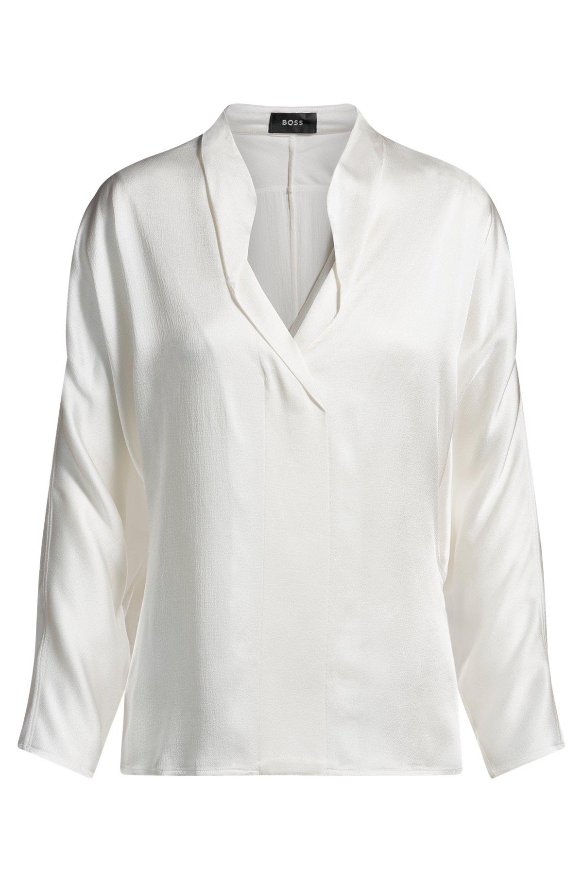 Regular-fit blouse with draped neckline Product Image