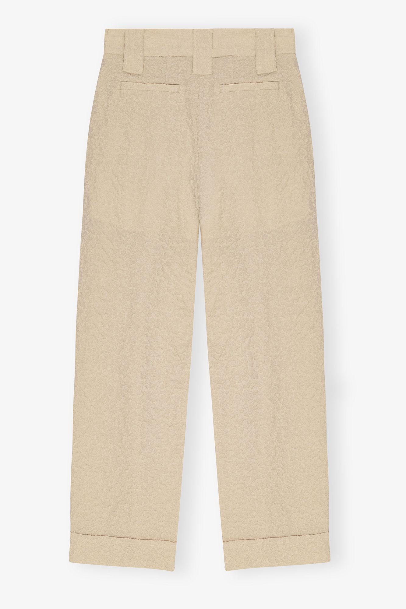 Beige Textured Suiting Mid Waist Pants Product Image