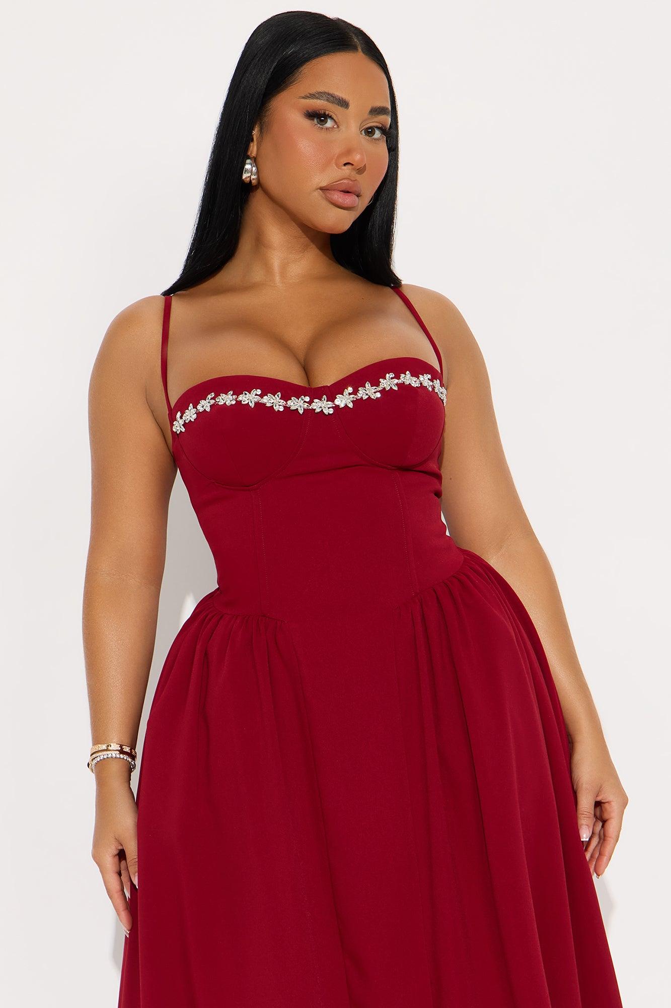 Abigail Rhinestone Midi Dress - Red Female Product Image
