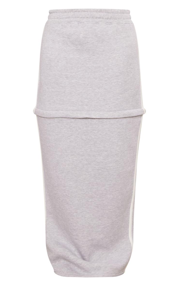 Grey Marl Sweat Zip Off Side Stripe Maxi Skirt Product Image
