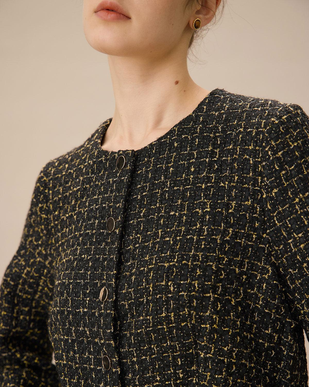 Black Single-Breasted Tweed Jacket Product Image