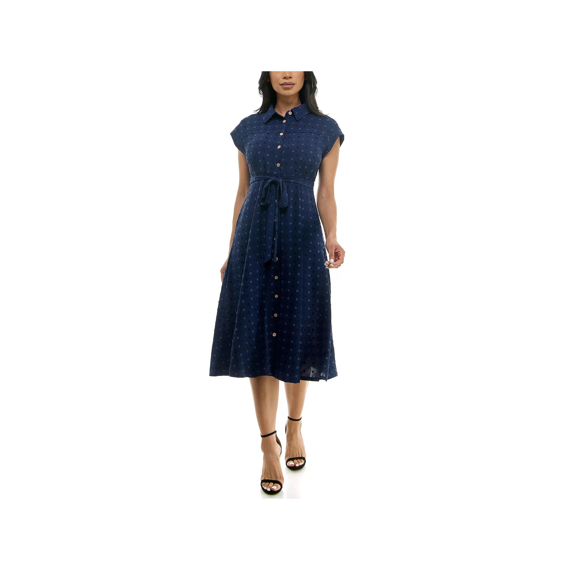 Women's Nina Leonard Collared Button Front Shirt Dress,  Product Image